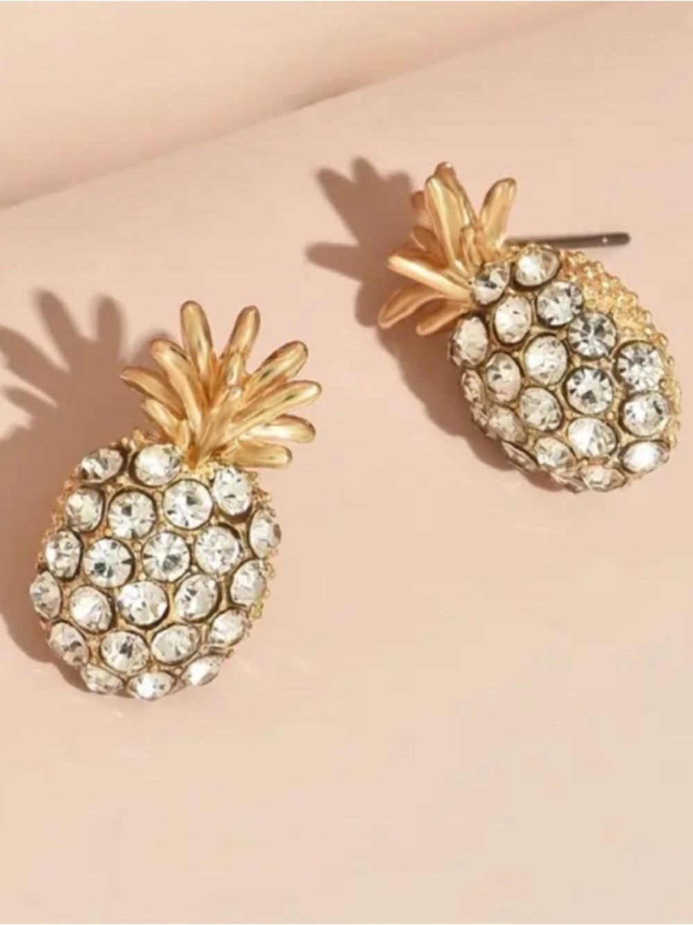Gold Pineapple Crystal Stud Earrings - Women Jewelry